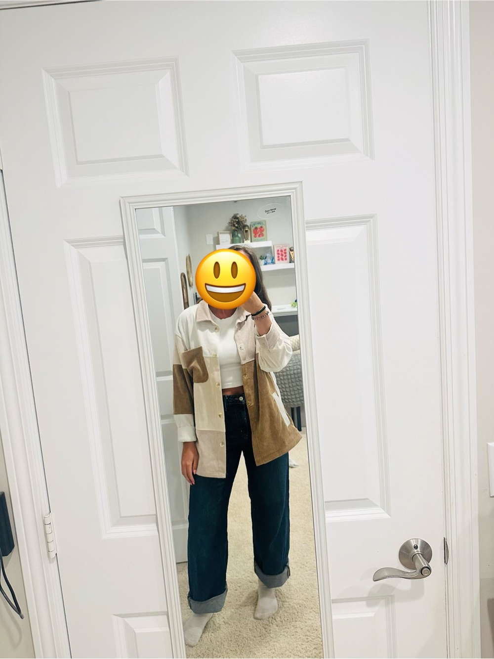 Colorblock Button-Up Shacket - Brown/Beige Women Jeans Styling